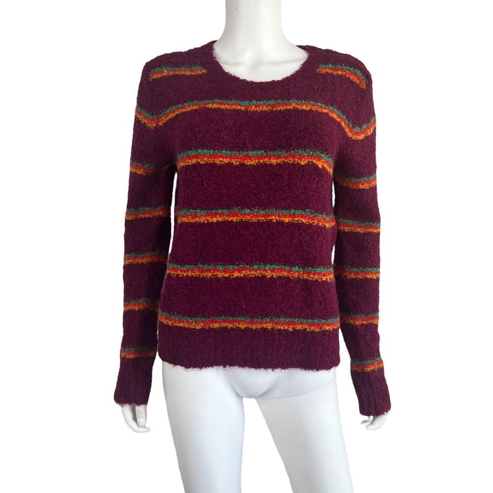 Free People Sweater Striped Boucle Purple Boho Indie Alpaca Blend Oversize Small